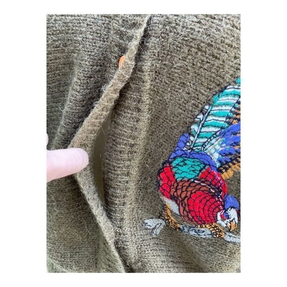 Vintage 70s Cardigan Kid Mohair Knit Turkey Applique Kitsch Sz 42 OOAK - Picture 6 of 16